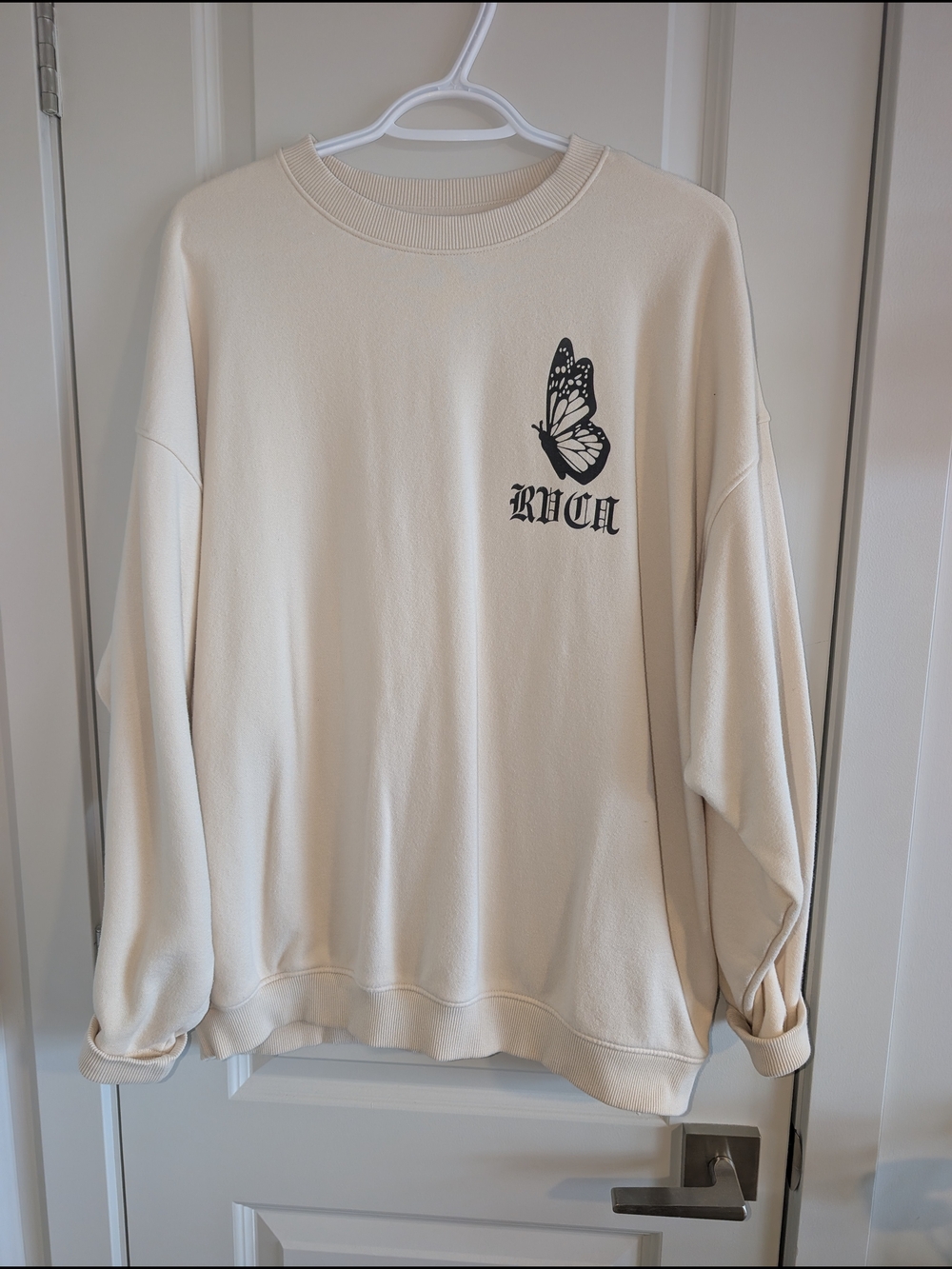 NWOT RVCA Cream Oversized Sweatshirt with Black Butterfly Logo